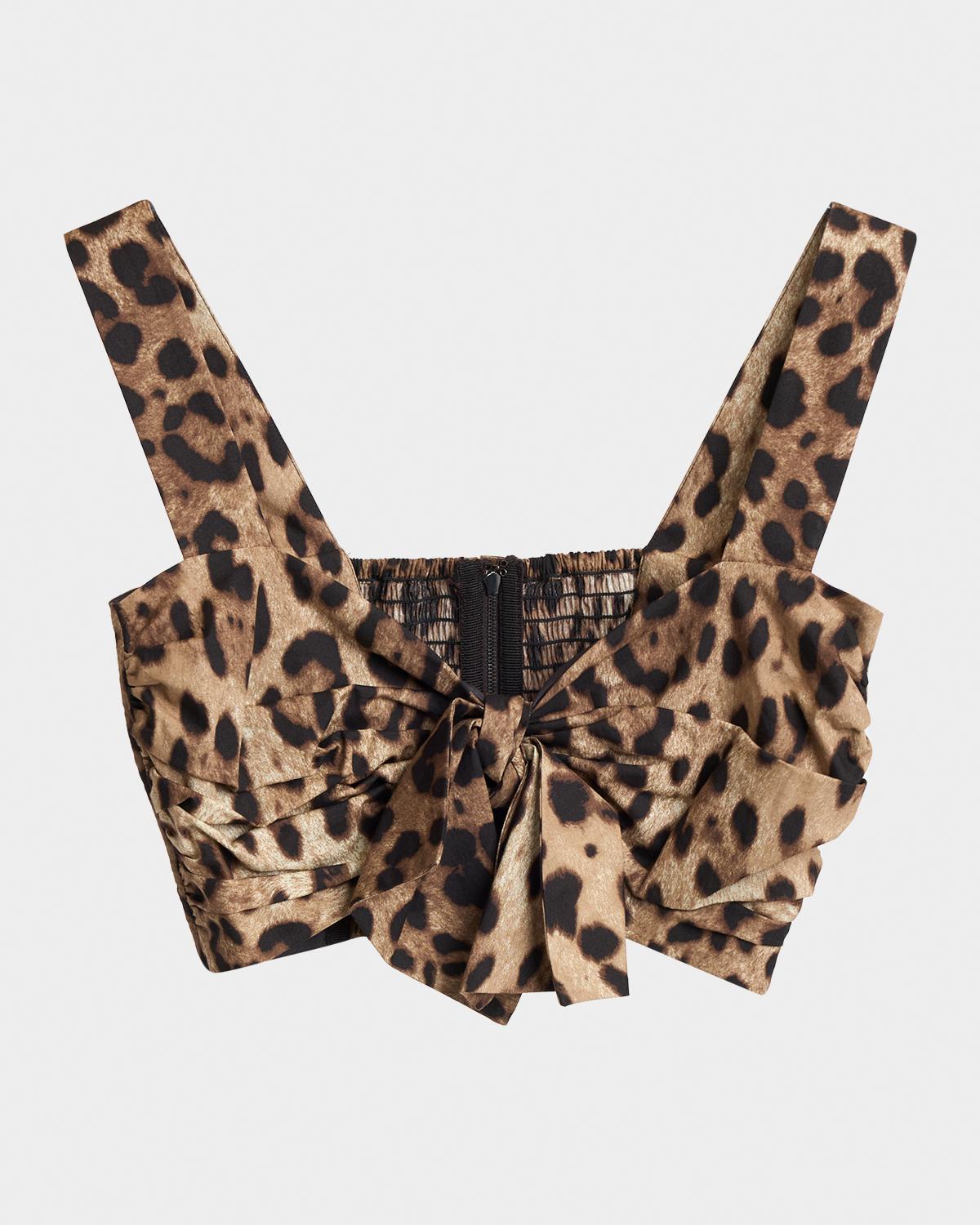 Leopard-Print Bra Crop Top w/ Tie Front