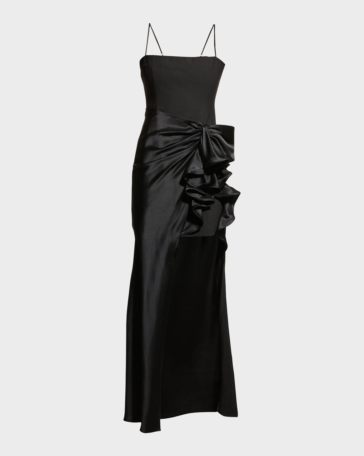 Drina Sleeveless Satin Wrap Gown