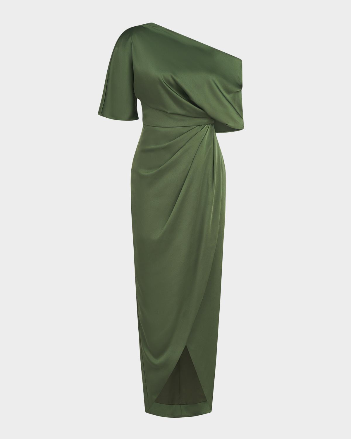 Rayna Draped One-Shoulder High-Low Gown