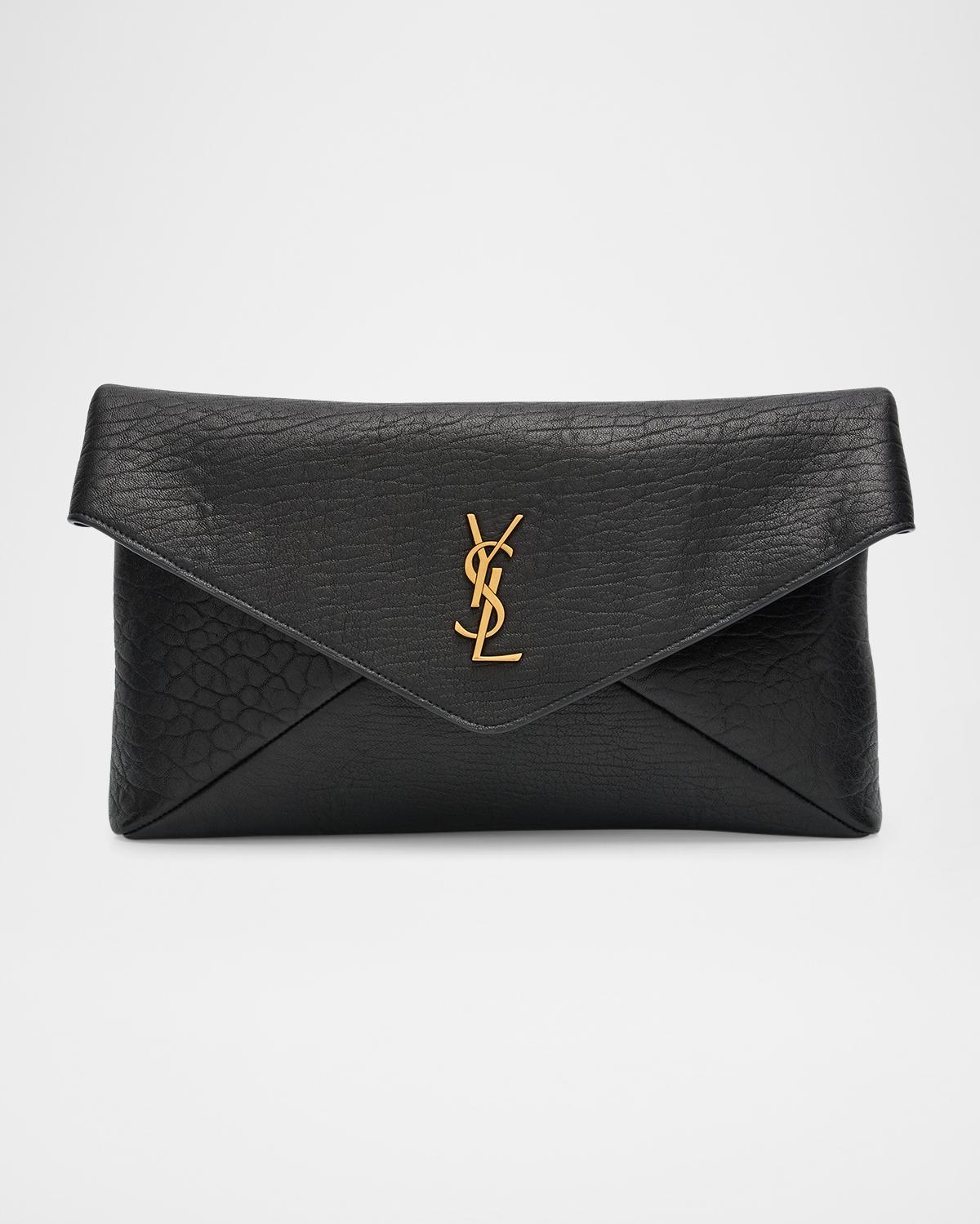 Large YSL Envelope Pouch Clutch Bag in Leather