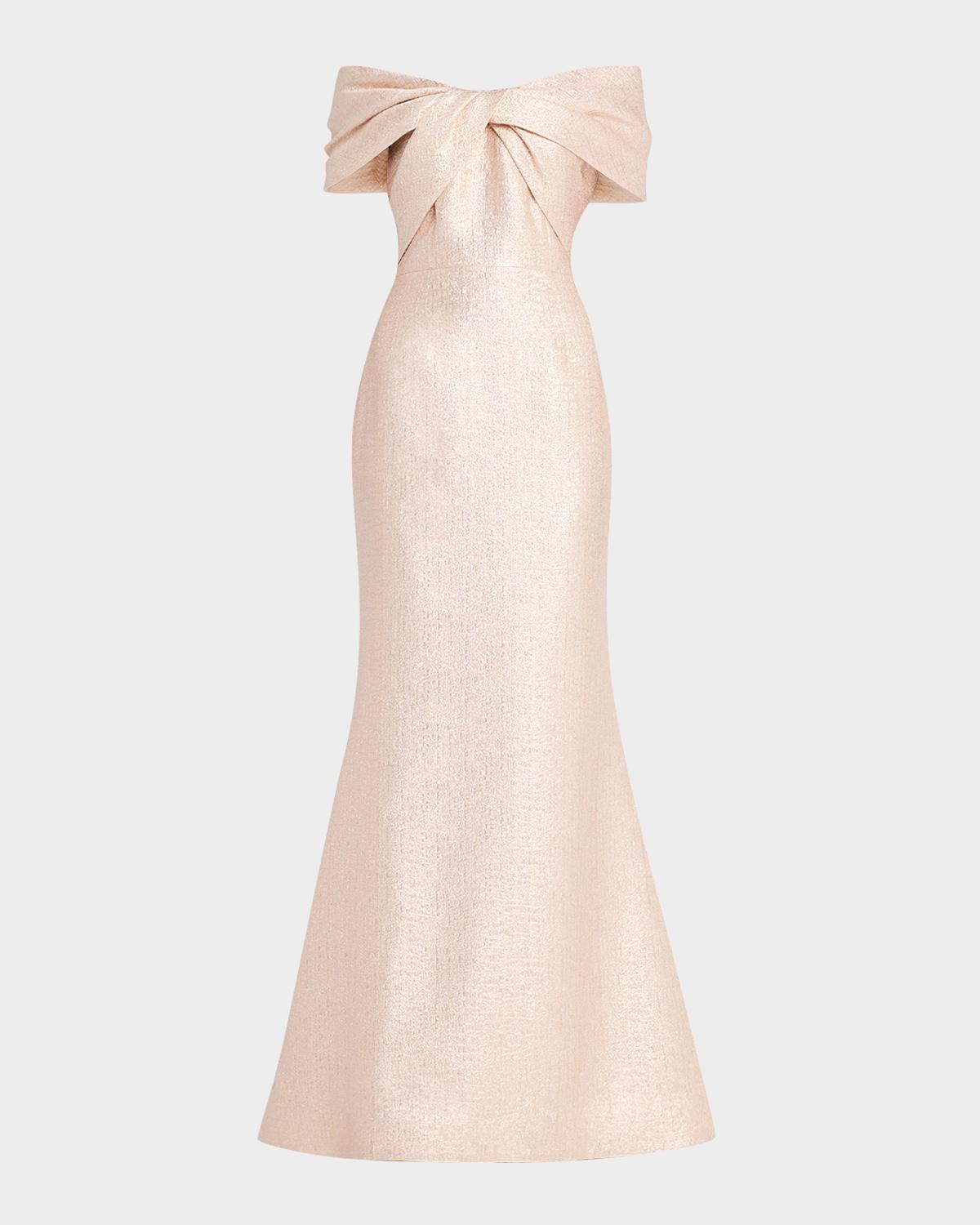 Off-Shoulder Metallic Jacquard Mermaid Gown