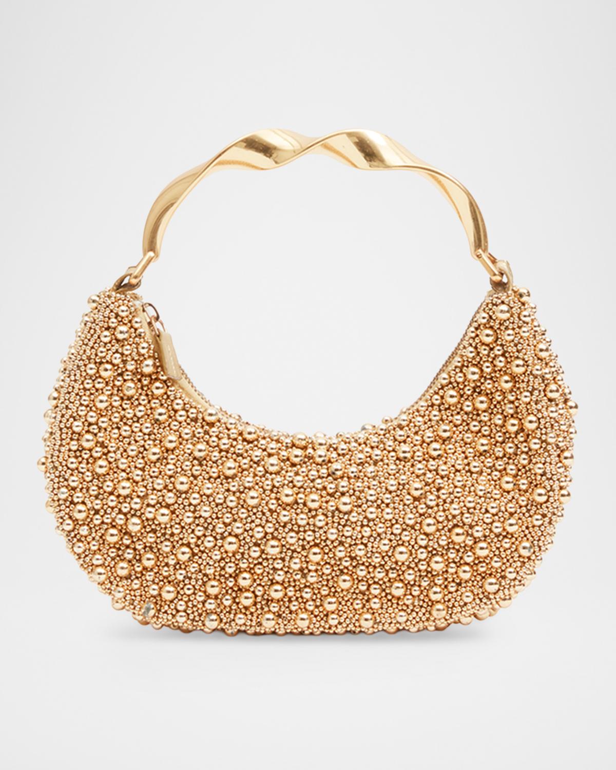Evelyn Crescent Beaded Top-Handle Bag