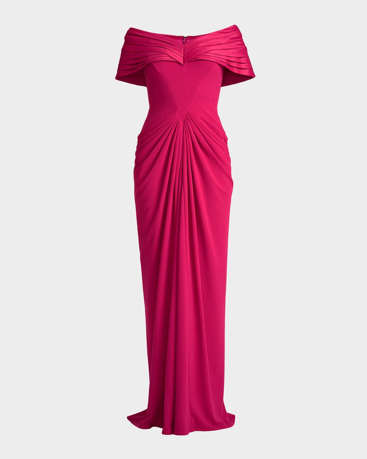 Pleated Off-Shoulder Taffeta & Crepe Gown