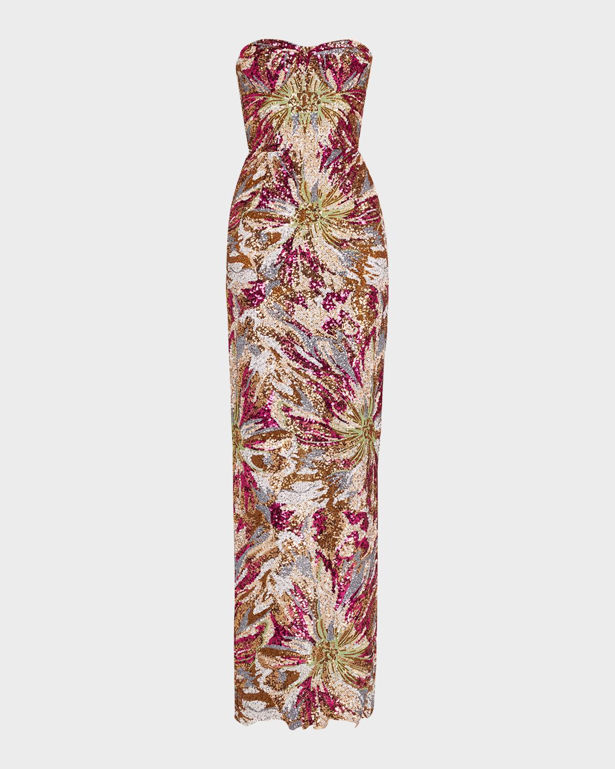 Dahlia Strapless Embroidered Sequin Gown