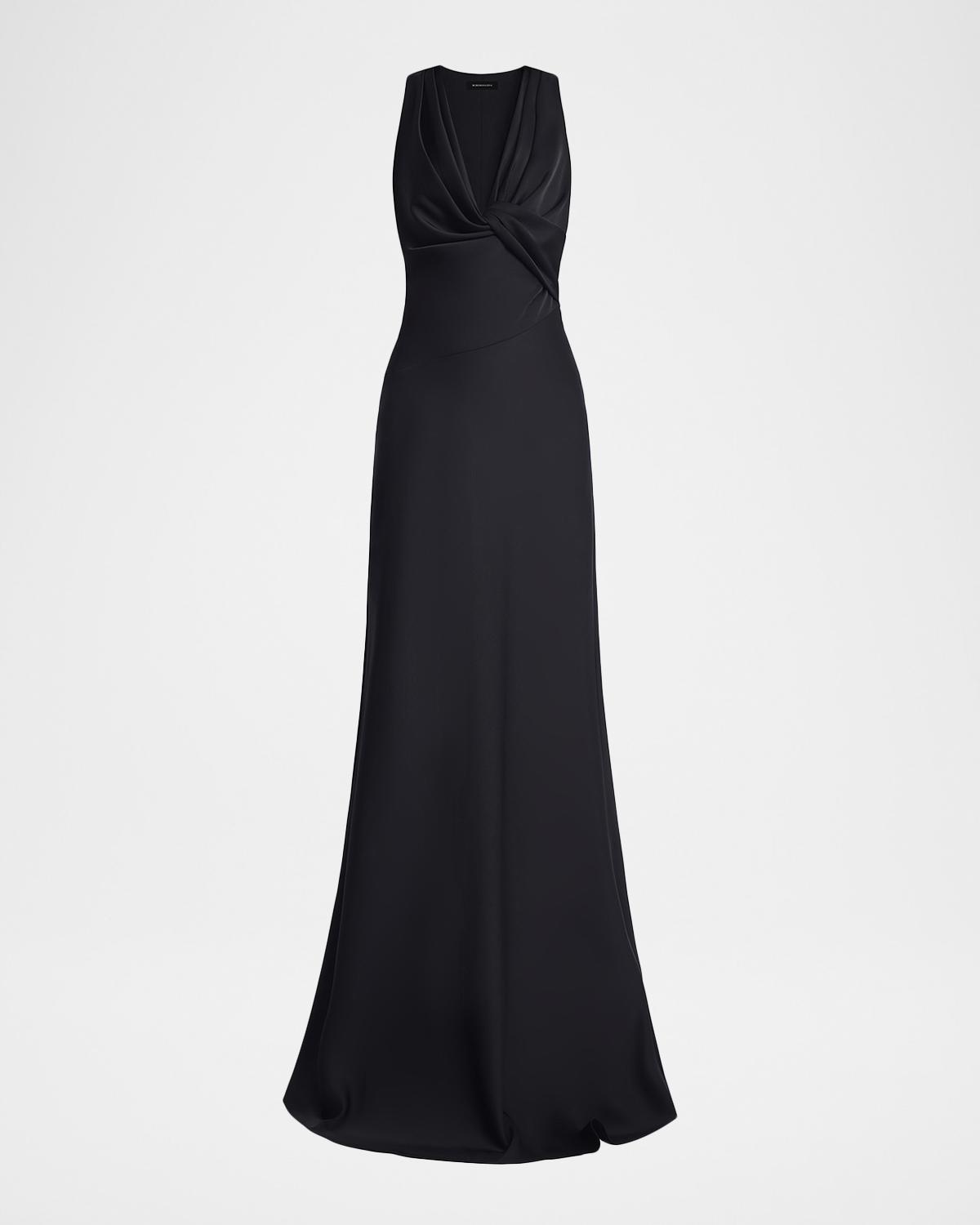 Twisted Cowl-Neck Halter Gown