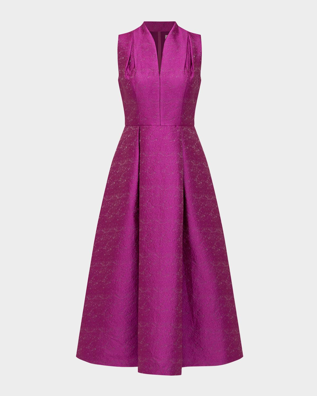 Allegra V-Neck Pleated Jacquard A-Line Dress