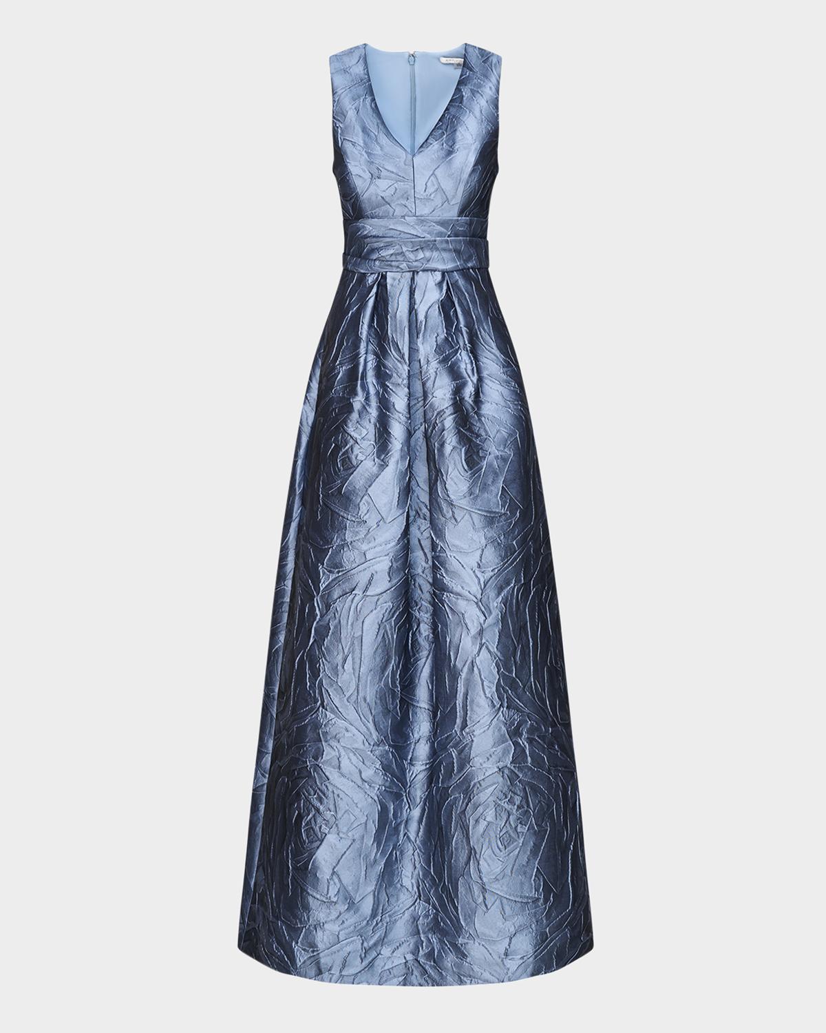 Mariah V-Neck Sleeveless Jacquard A-Line Gown