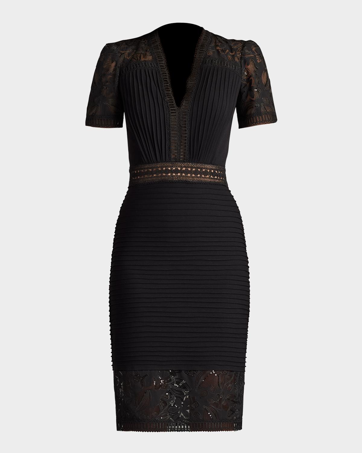 Pintuck Bodycon Lace & Crepe Dress