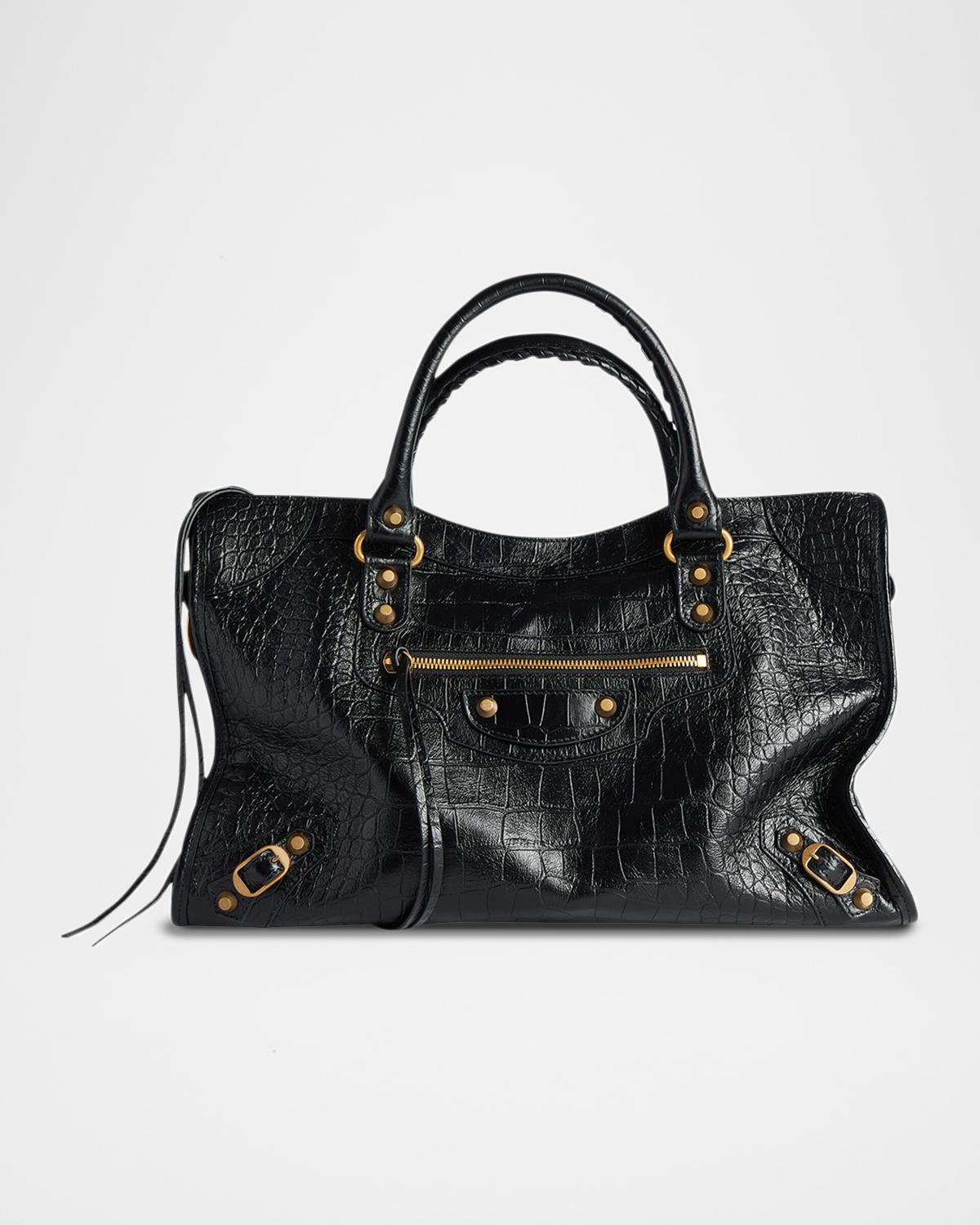 Le City Medium Croc-Embossed Leather Top-Handle Bag