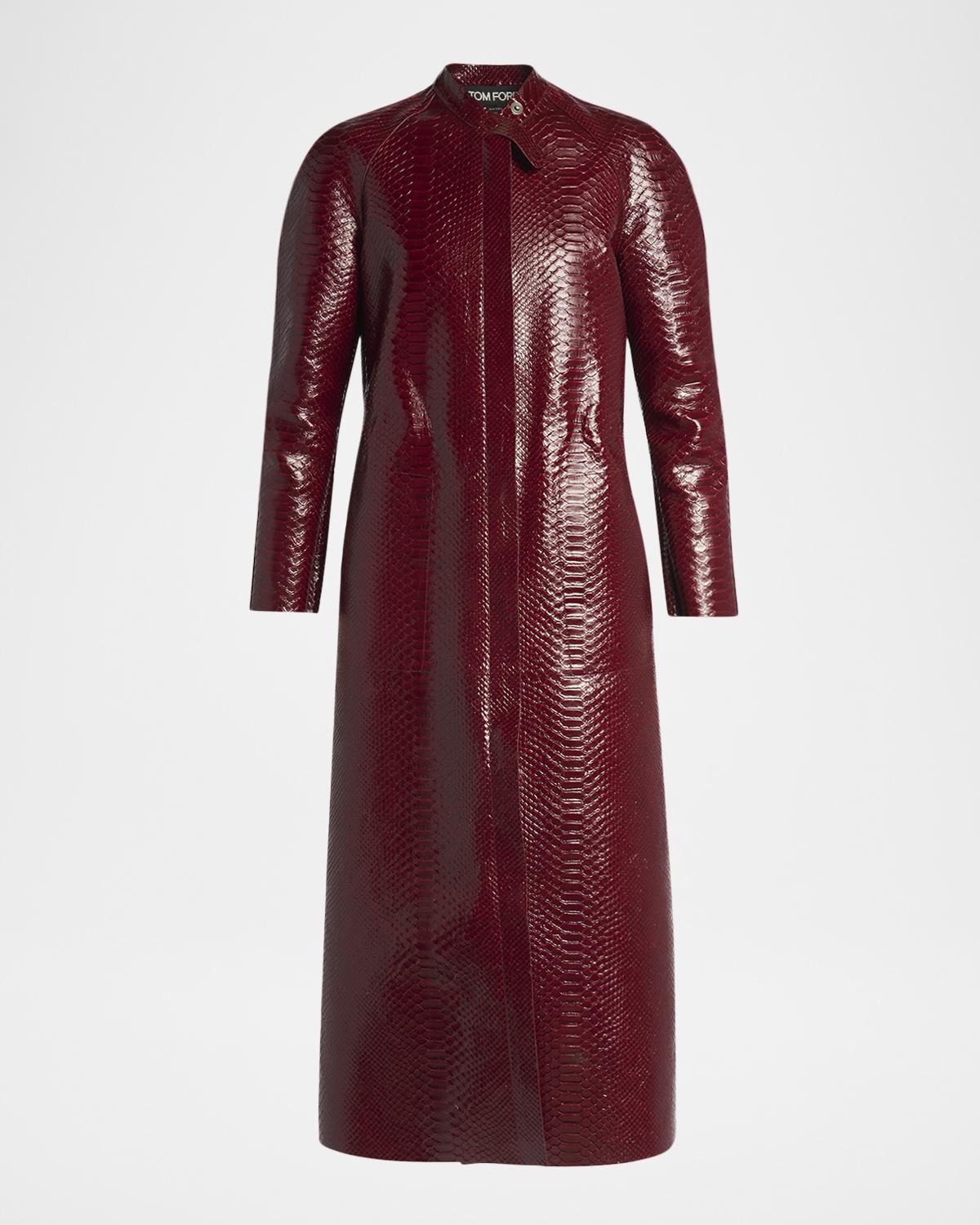 Snake-Embossed Leather Long Coat
