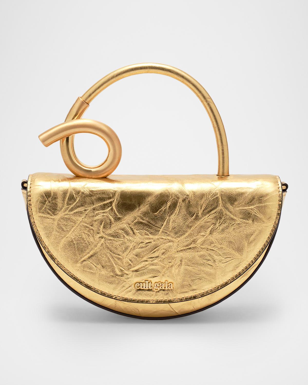 Azariah Nano Sculptural Metallic Leather Top-Handle Bag