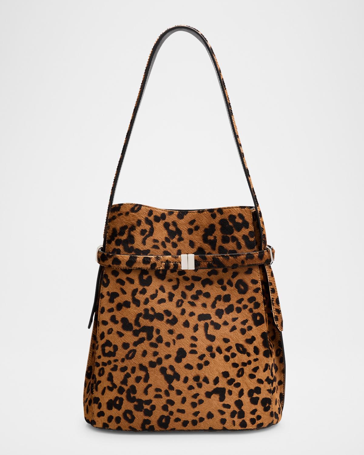 Belted Leopard Pony Hair Bucket Bag