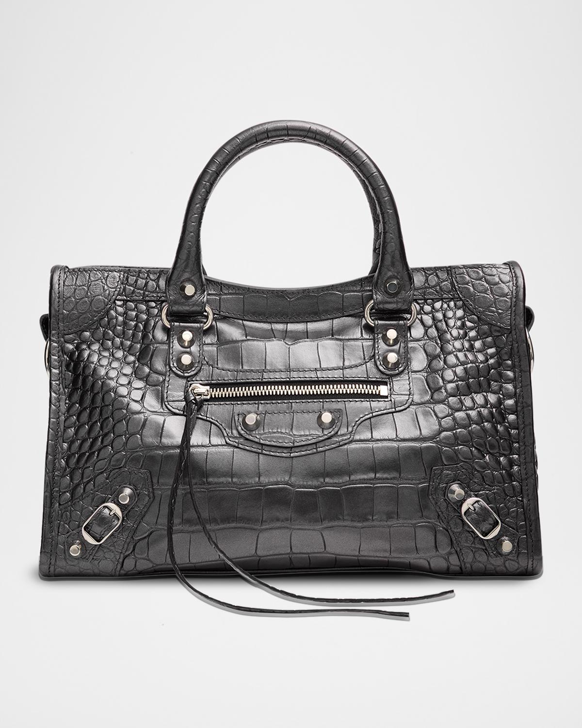 Le City Small Croc-Embossed Leather Top-Handle Bag