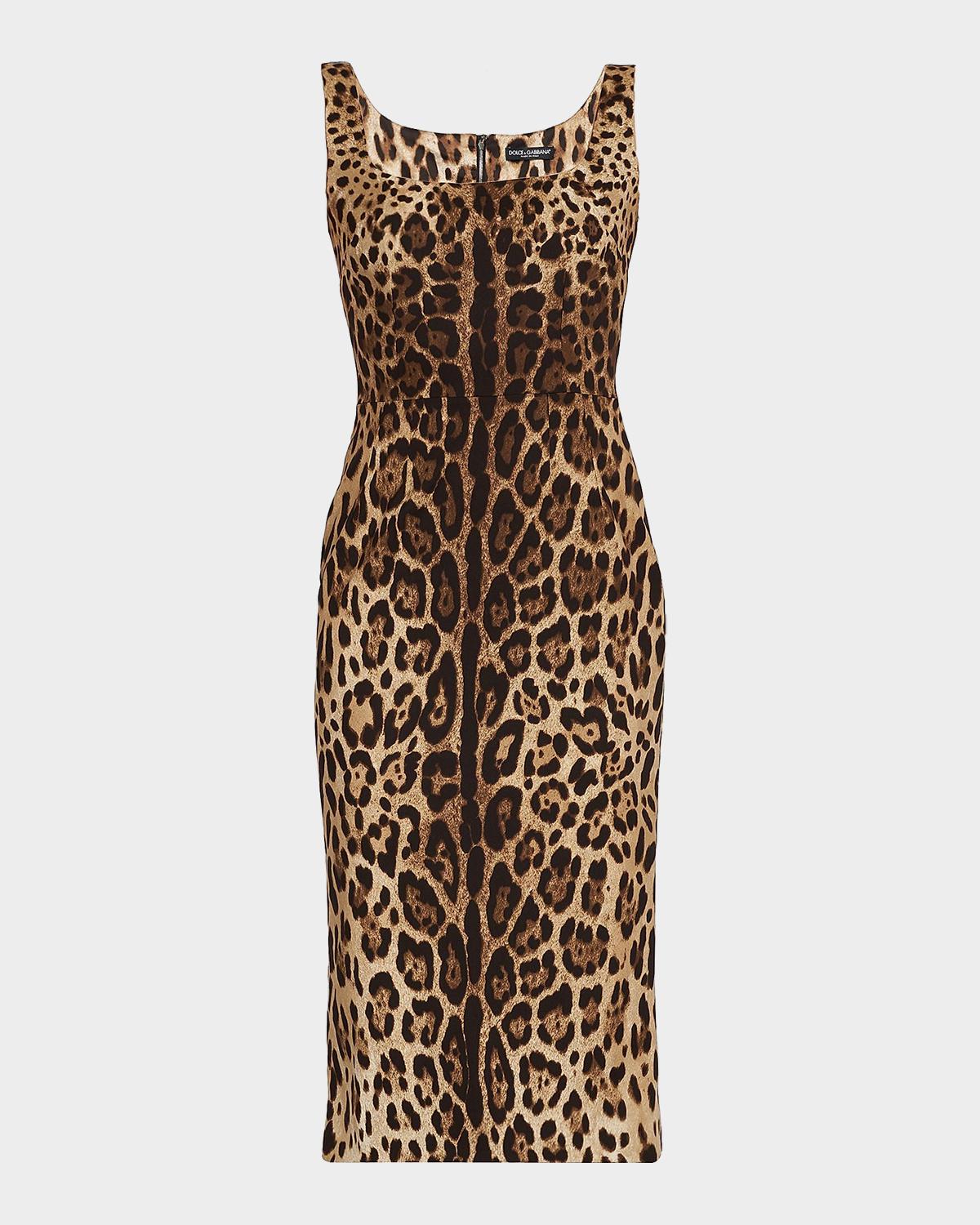 Leopard-Print Silk Sleeveless Midi Dress