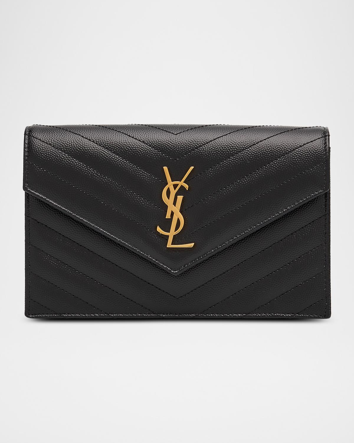 Envelope Small YSL Wallet on Chain in Grain Leather