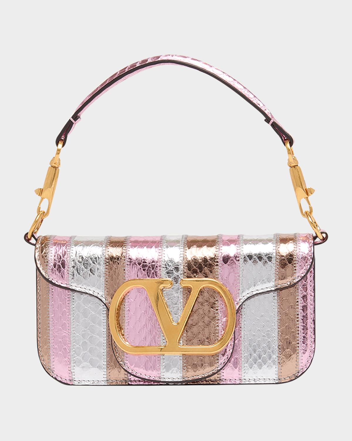 Small Striped Snakeskin Leather Top-Handle Bag