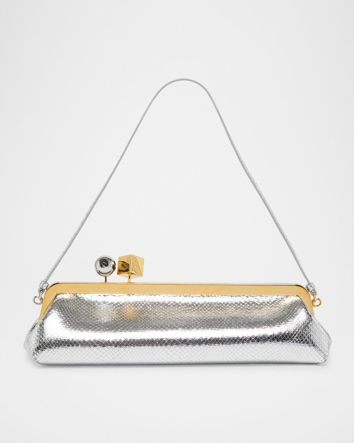 La Pochette Salon Snakeskin-Embossed Leather Clutch Bag
