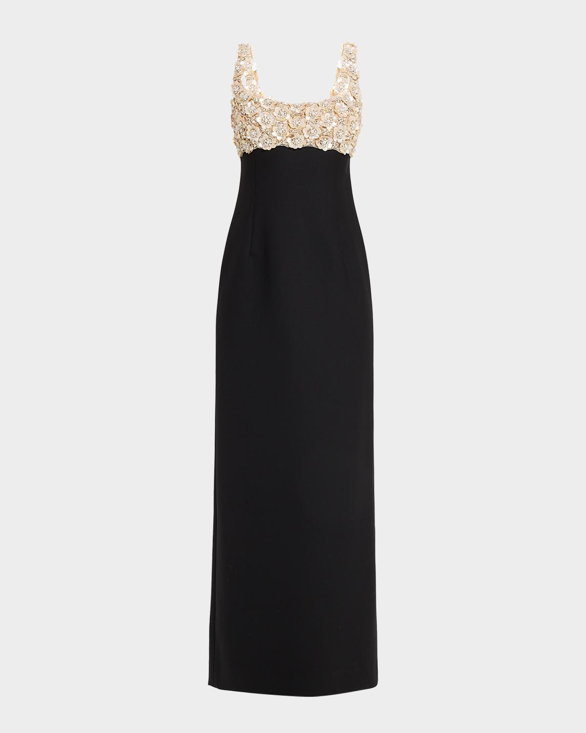 Pearly Embroidered Bustier Column Gown
