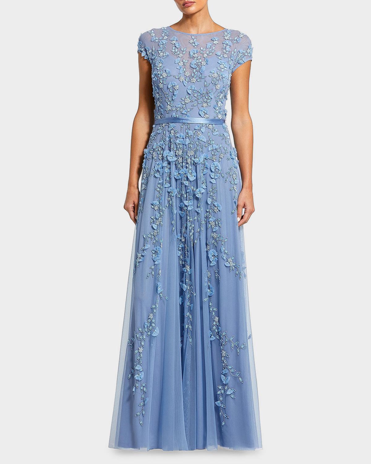 Bead-Embroidered Mesh Gown