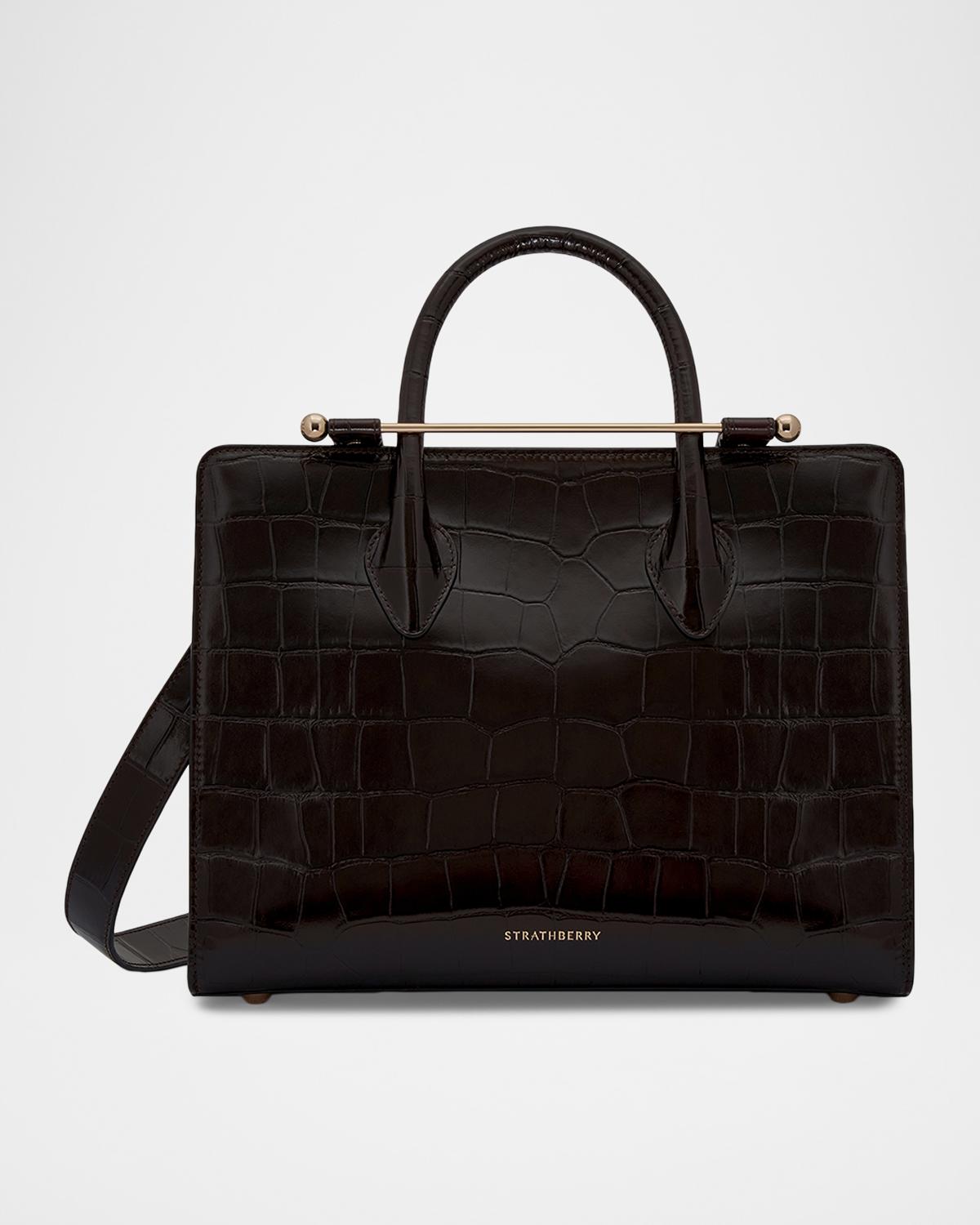 Midi Croc-Embossed Leather Tote Bag