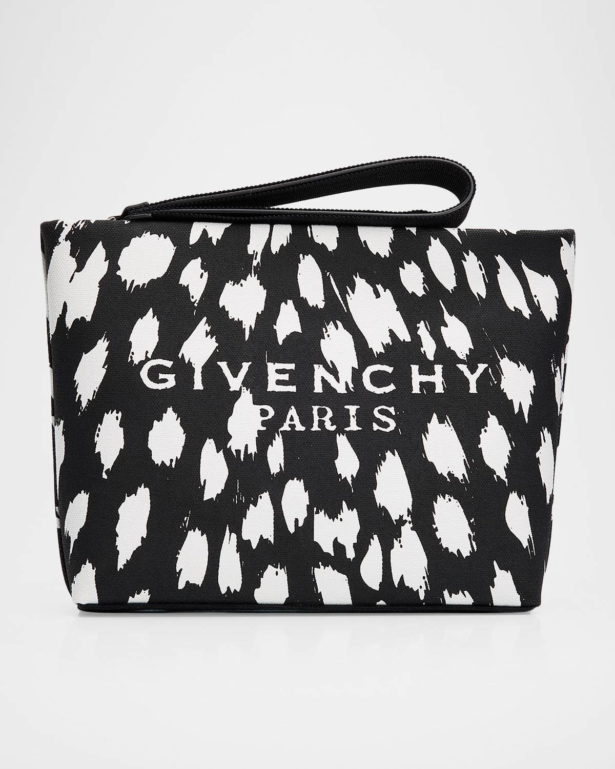 Animal-Print Canvas Logo Pouch