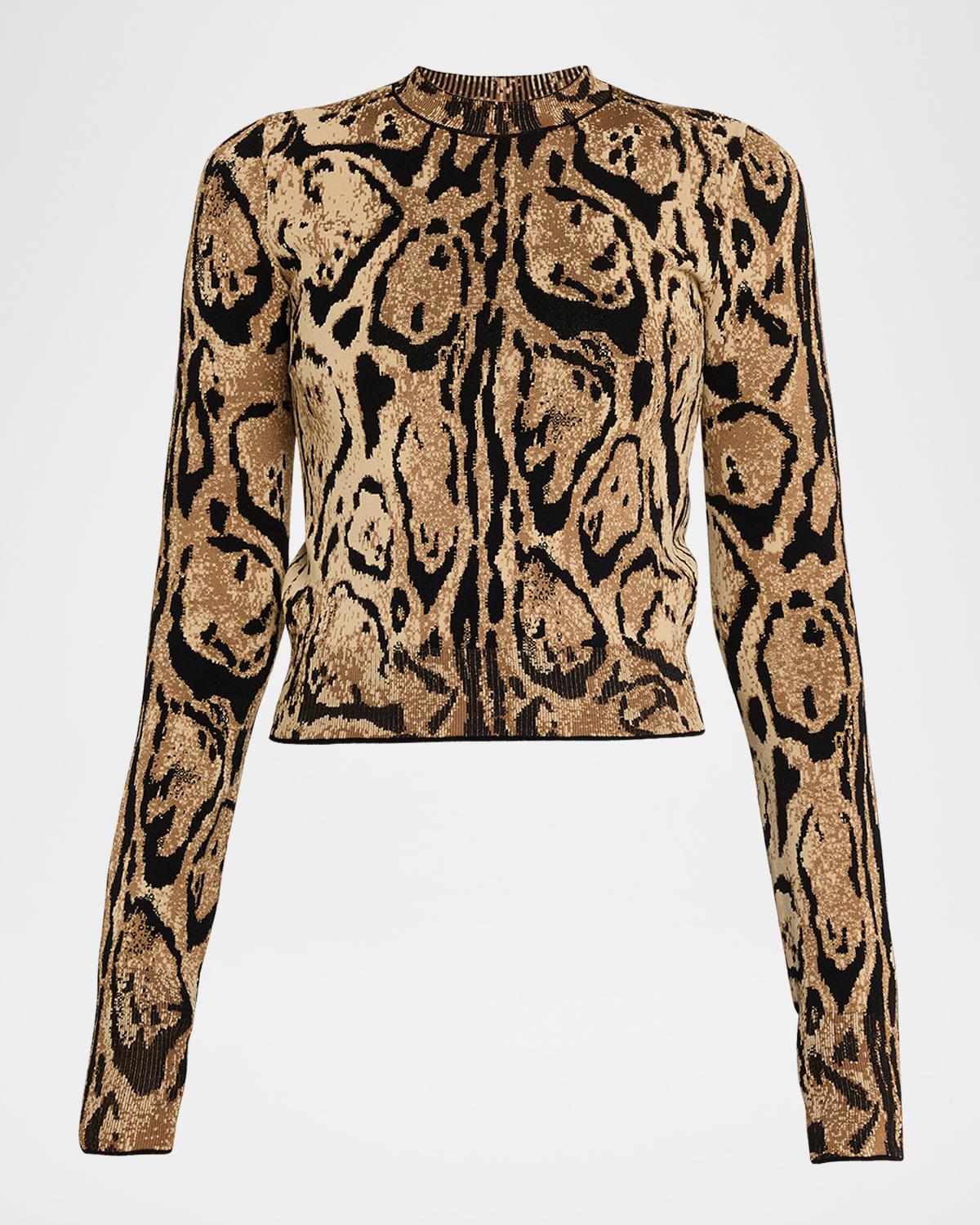 Leopard Jacquard Knit Crewneck Sweater