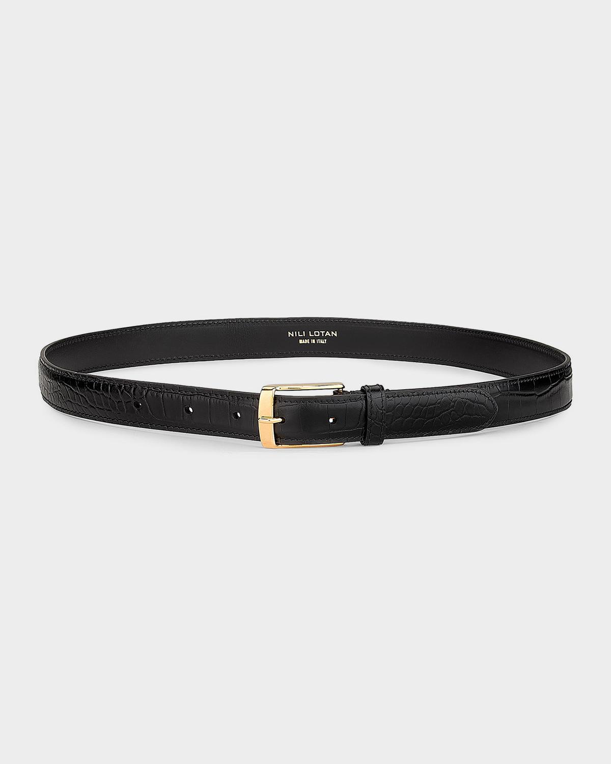 Dana Croc-Embossed Leather Belt