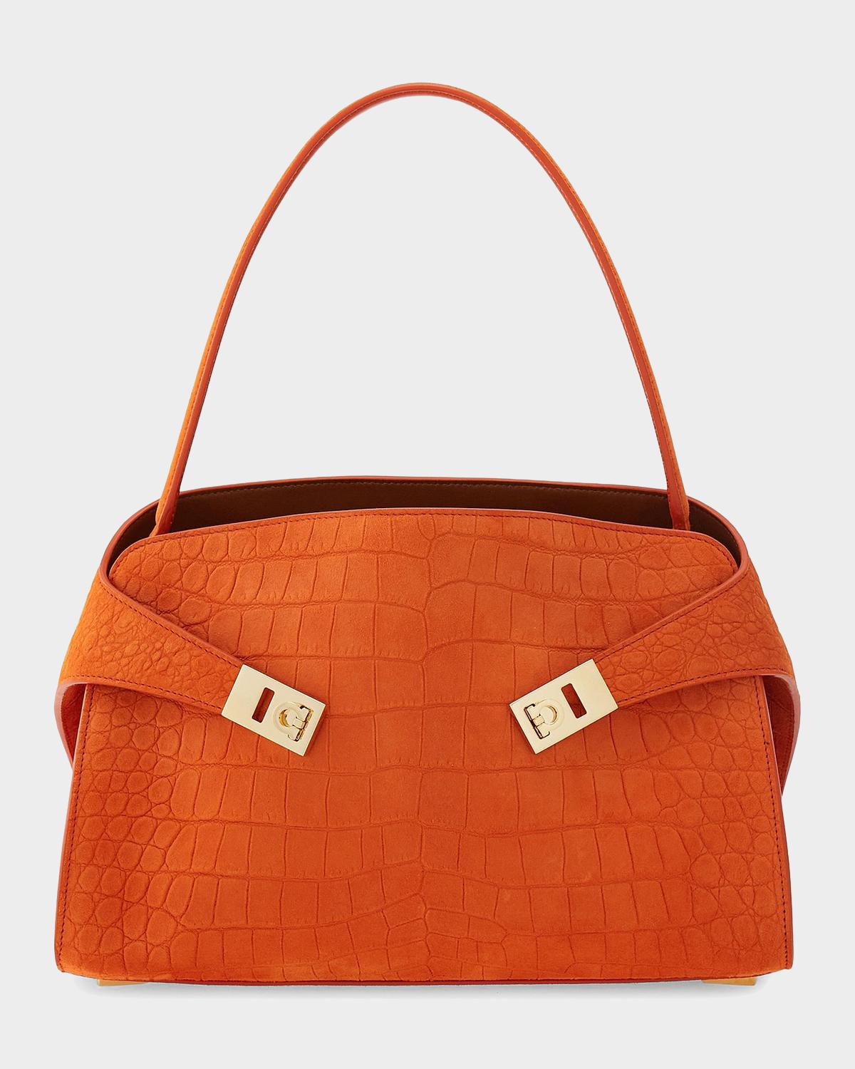 Hug Soft Suede Alligator-Effect Shoulder Bag