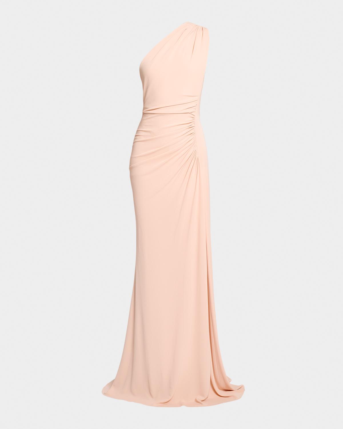 One-Shoulder Ruched Jersey Gown