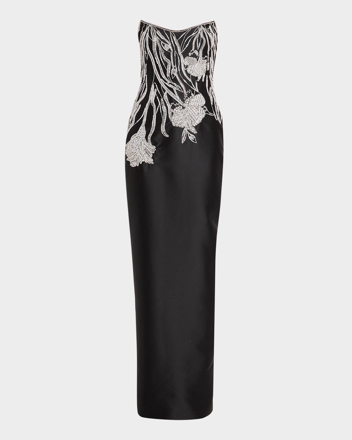 Embellished Mikado Silk Strapless Gown
