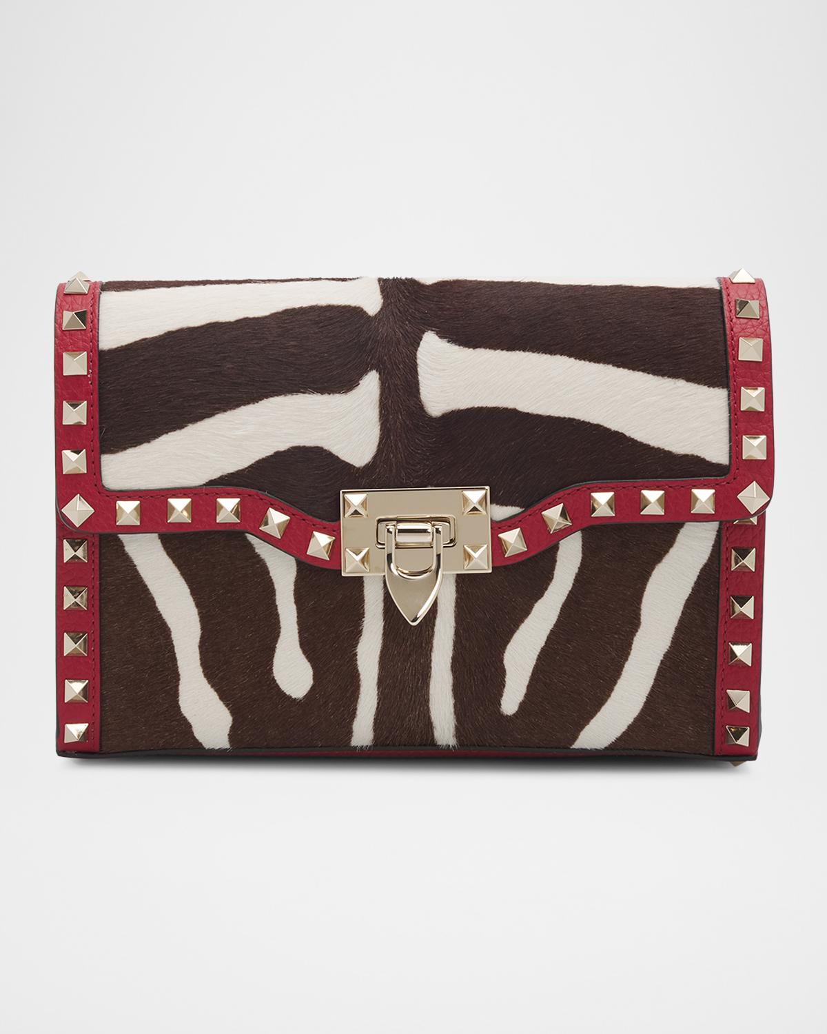 Small Rockstud Zebra-Print Calf Hair Clutch Bag