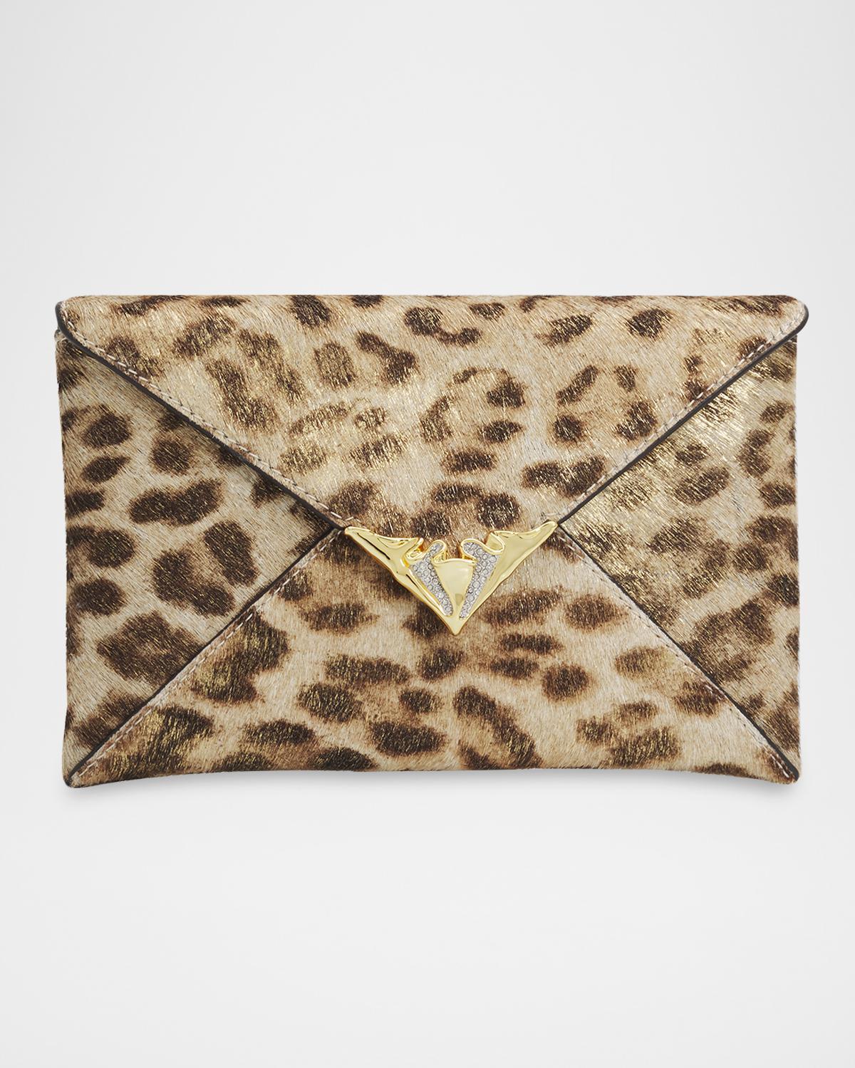 Leopard-Print Calf Hair Envelope Clutch Bag