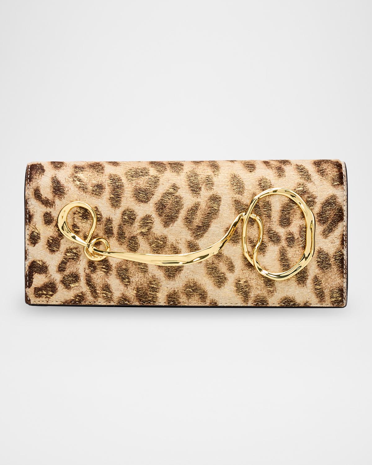 Twisted Leopard-Print Calf Hair Clutch Bag