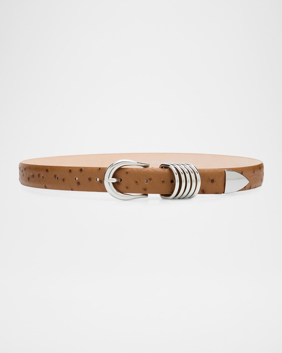 Hollyhock Ostrich-Embossed Leather Belt