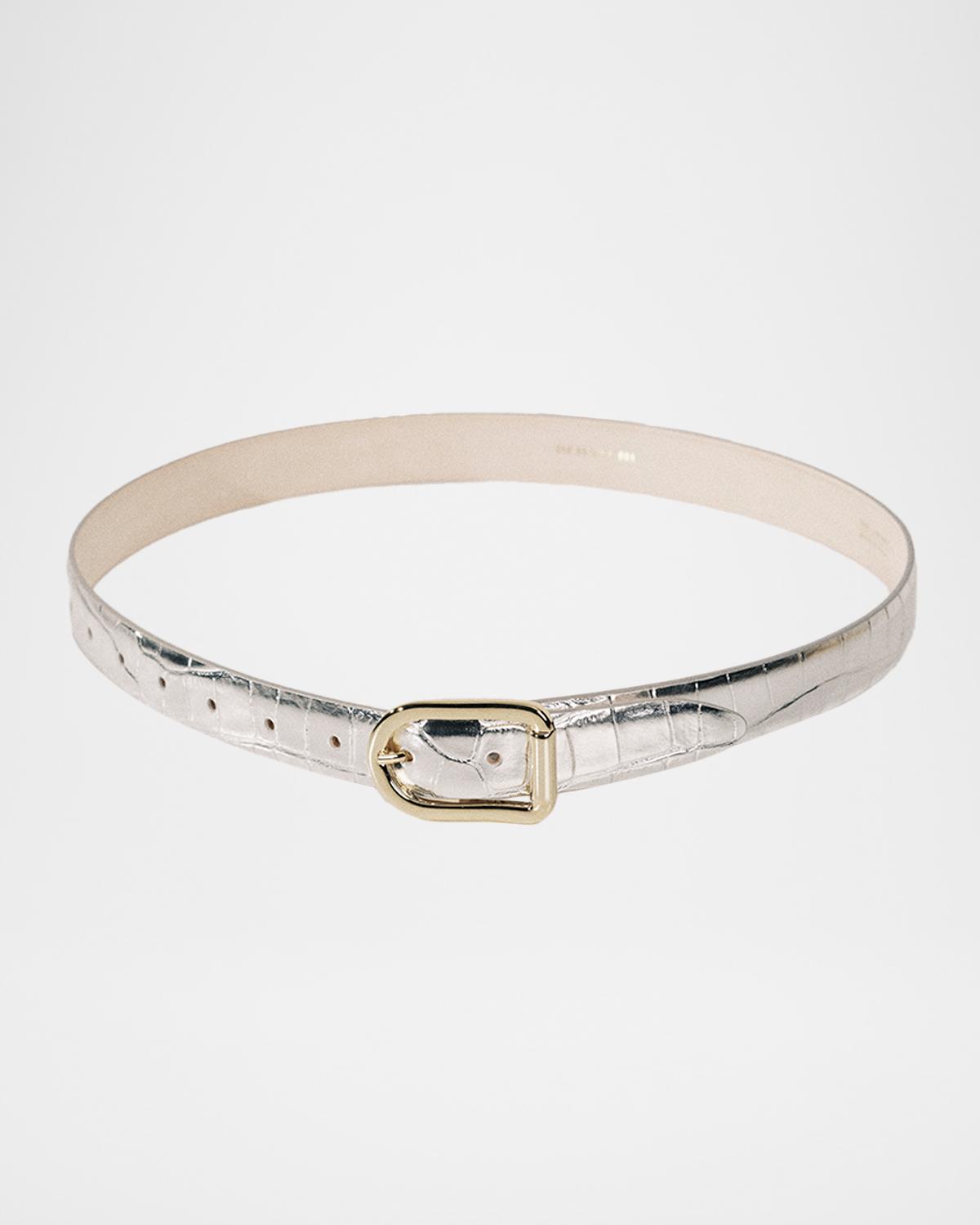 Mija Mirror Croc-Embossed Leather Belt
