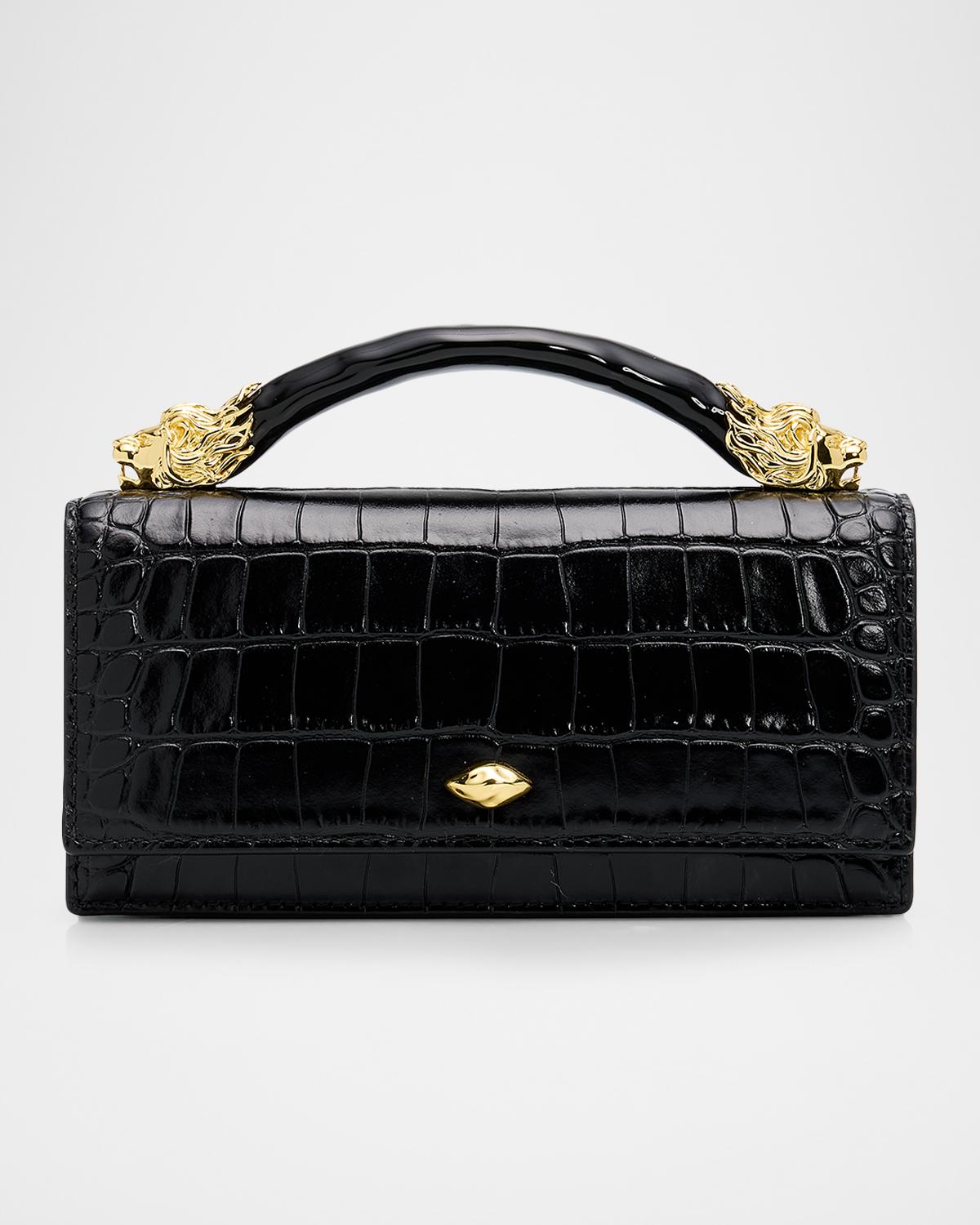 Lioness Croc-Embossed Top-Handle Bag