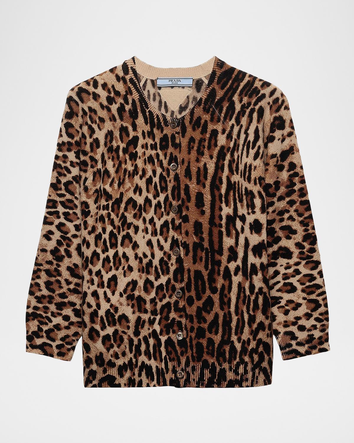 Leopard-Print Cashmere Cardigan