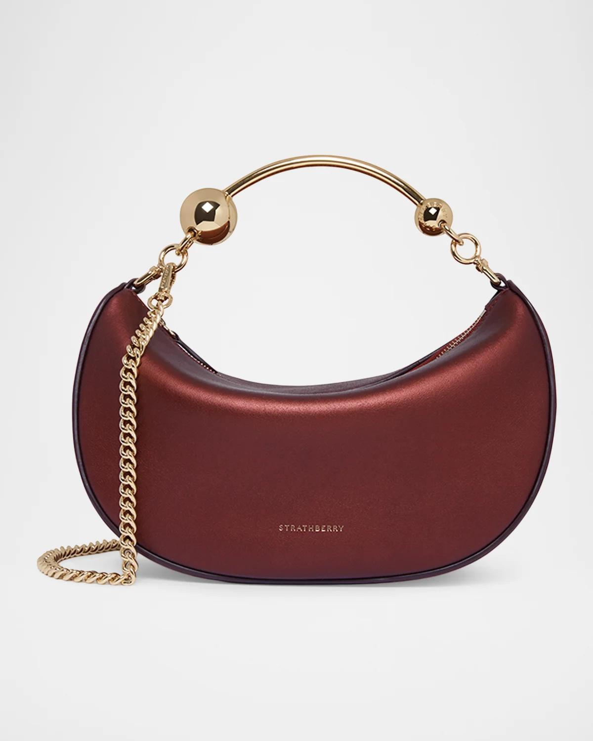 Crescent Moon Mini Metallic Leather Top-Handle Bag