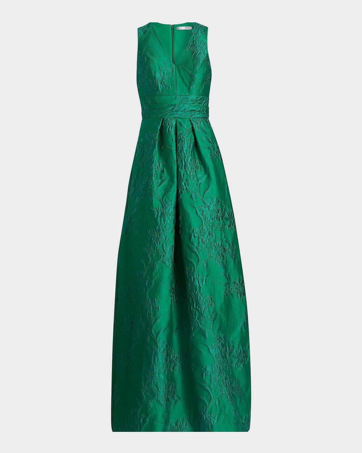 Mariah Pleated Jacquard Column Gown