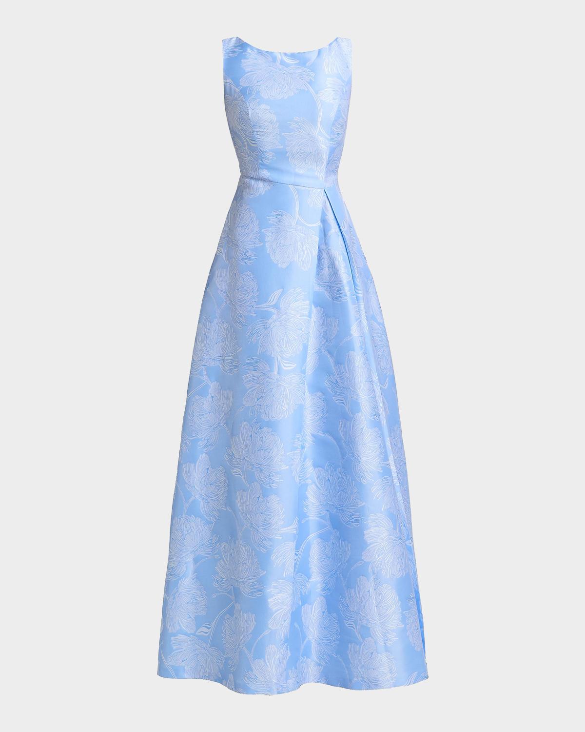 Caitlin Pleated Floral Jacquard Gown