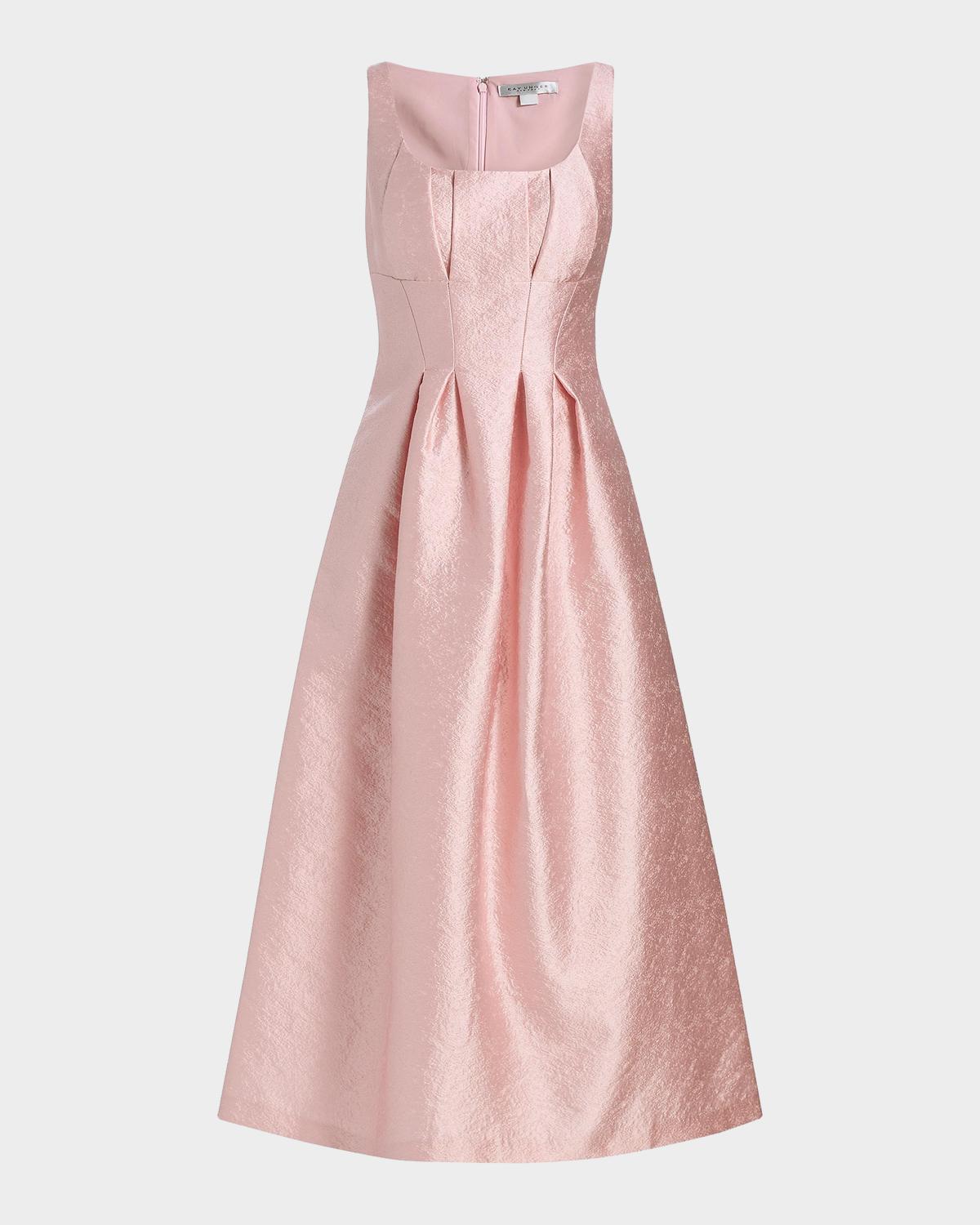 June Sleeveless Pleated Jacquard Midi Dress
