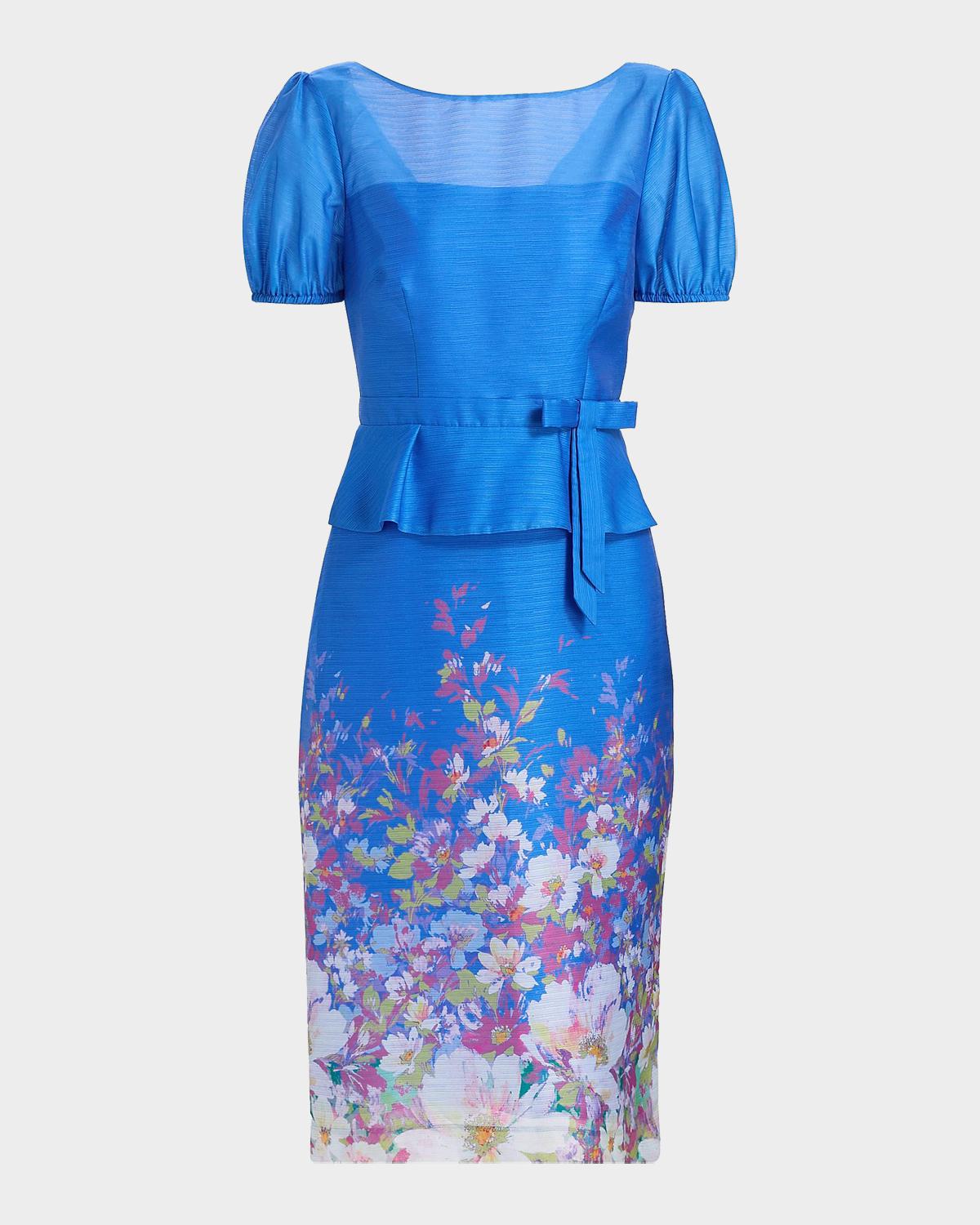 Annabelle Floral-Print Organza Peplum Midi Dress