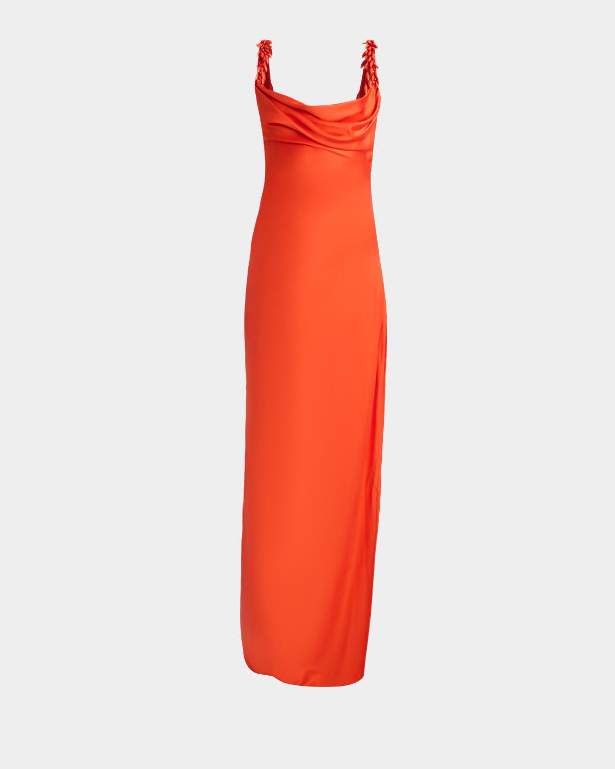 Embroidered Strap Silk Column Dress