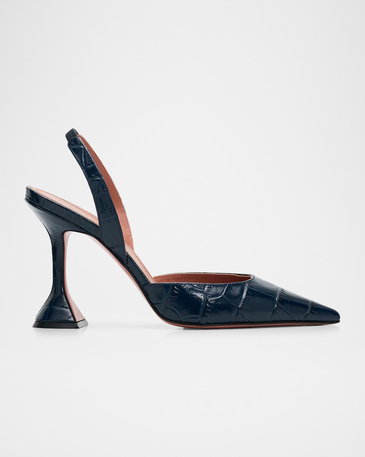 95mm Holli Croc-Embossed Leather Slingback Pumps