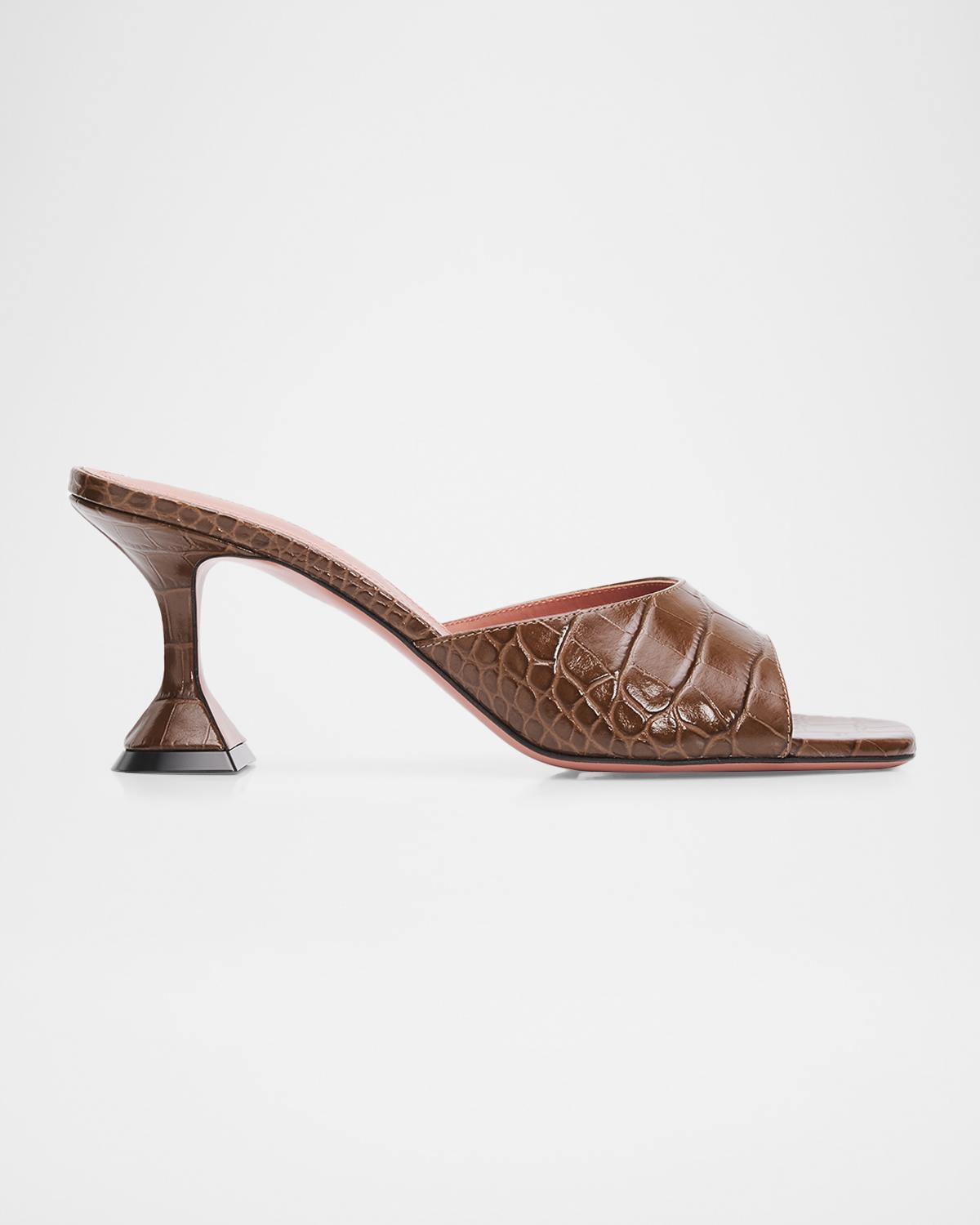 70mm Lupita Croc-Embossed Leather Mules