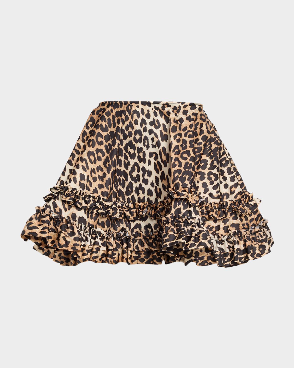 Leopard-Print Duchesse Satin Mini Skirt