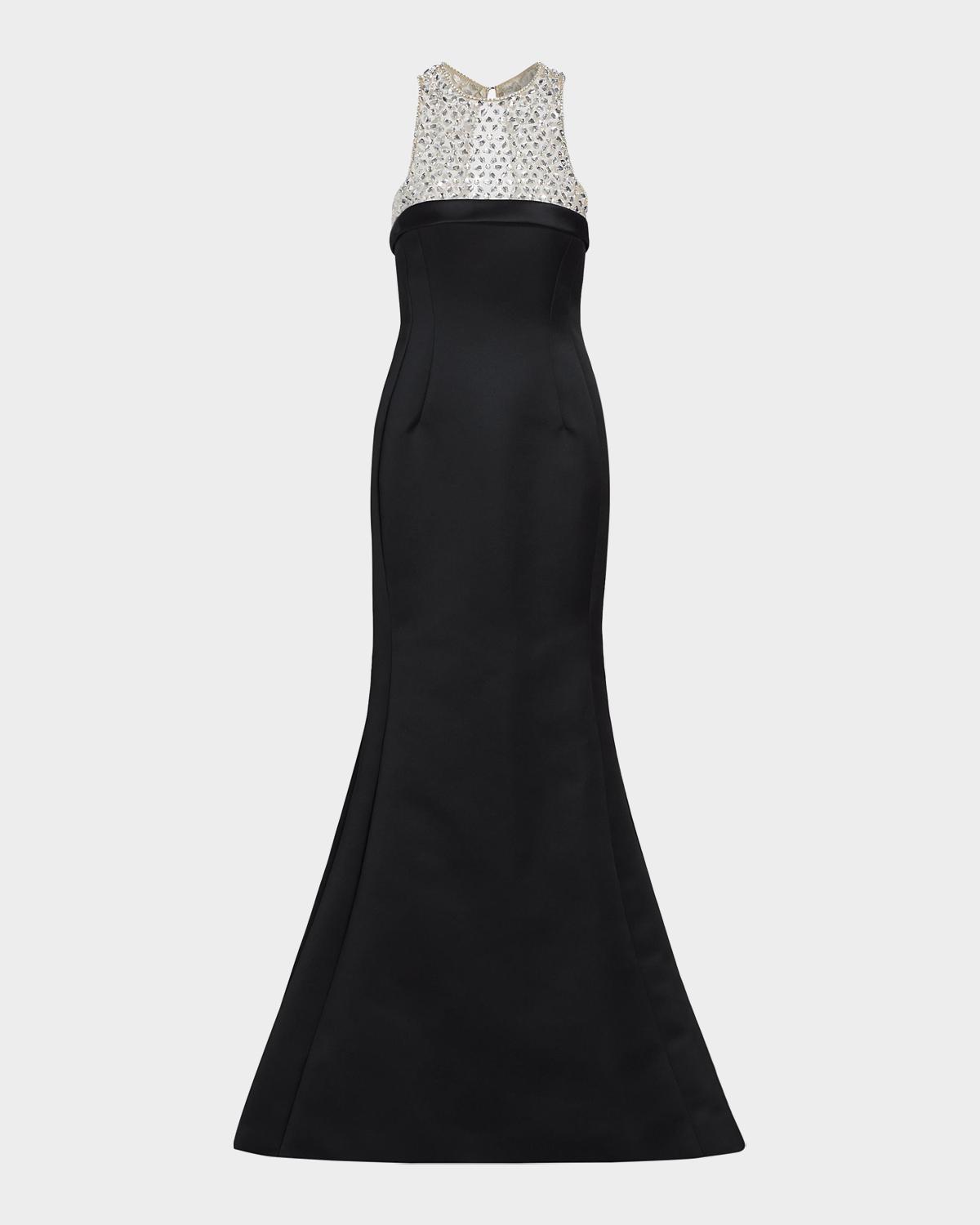 Hunter Crystal And Satin Halter Trumpet Gown