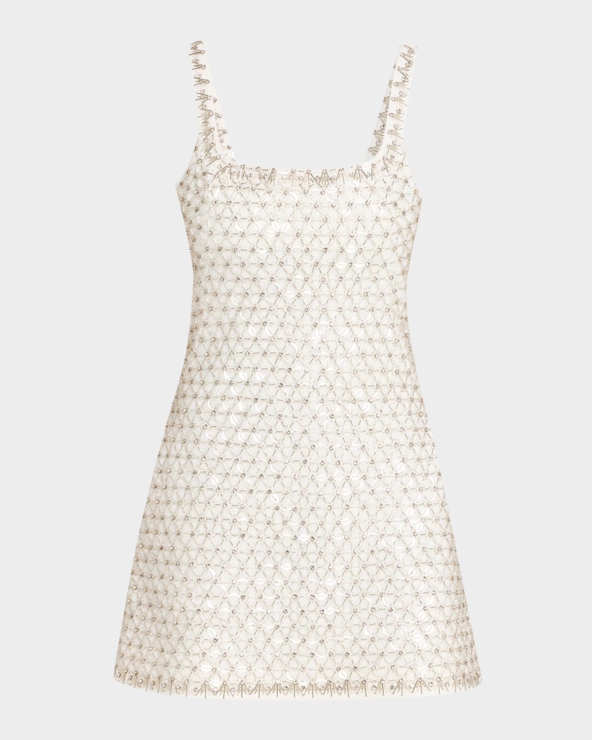 Beaded Rhinestone Crepe Mini Dress