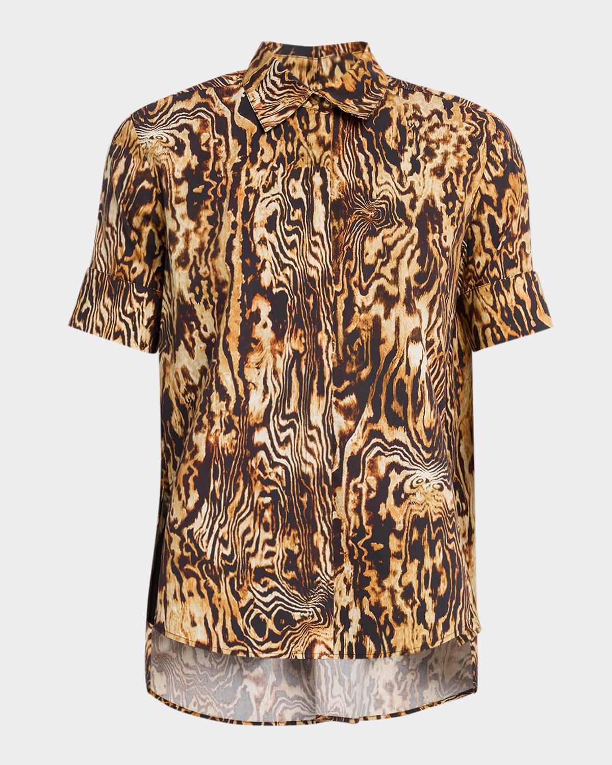 Charlie Animal-Print Short-Sleeve Button-Down Top