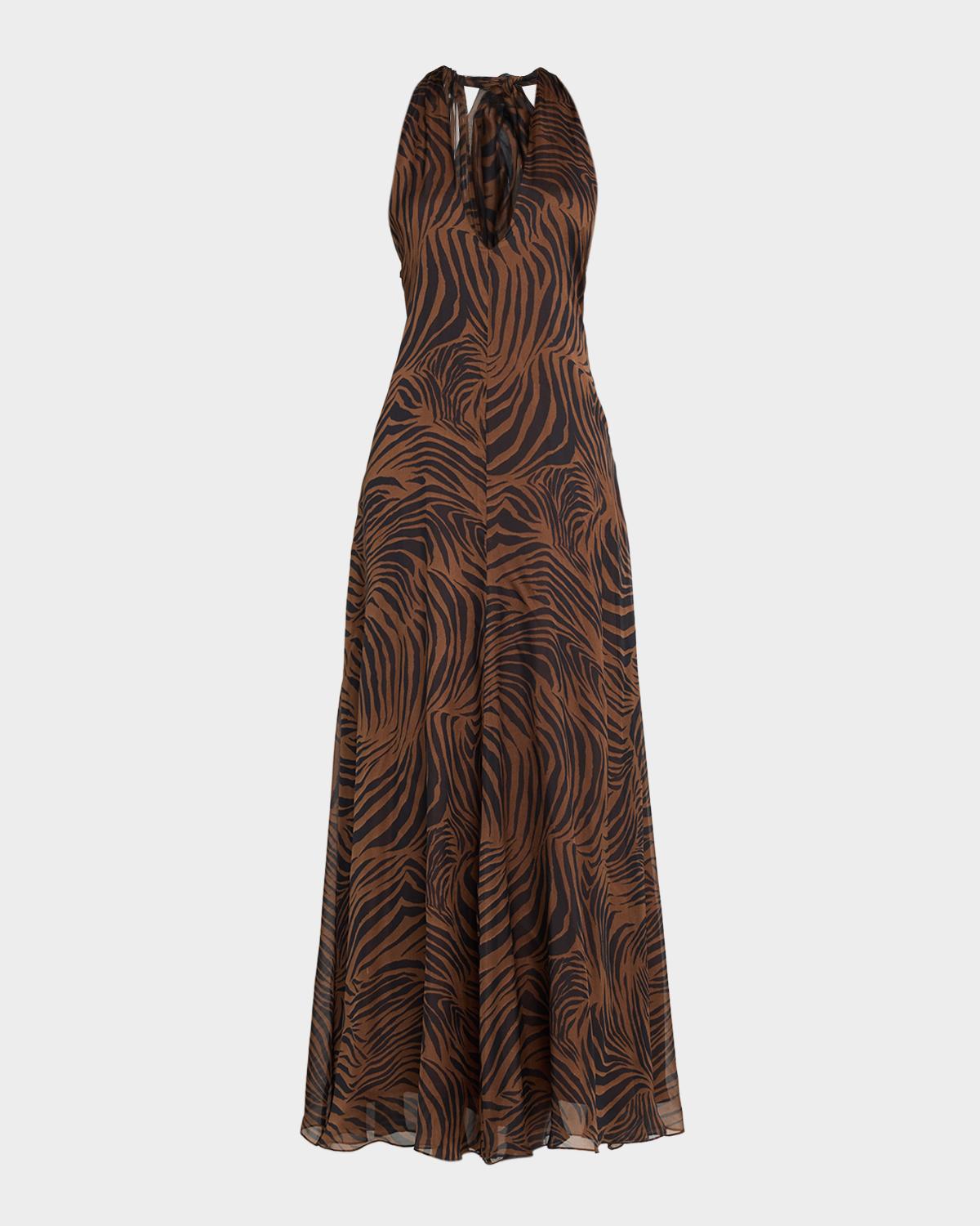 Alice Zebra-Print Silk Halter Maxi Dress